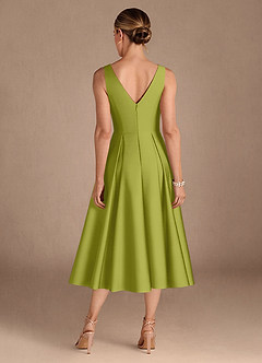 Azazie Fulton Moeder van de bruid jurken A-Lijn Jurk van Stretch Satijn Geplooid Citroengras image3