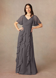 Azazie Watson Mother of the Bride Dresses Steel Grey A-Line V-Neck Chiffon Dress image1
