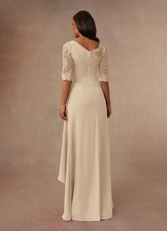 Azazie Dionysus Mother of the Bride Dresses Champagne A-Line Boatneck Lace Chiffon Dress image3