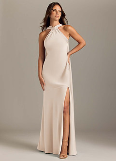 Azazie Kinsley Bridesmaid Dresses White Alabaster Mermaid Side Slit Stretch Satin Dress image1