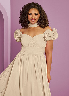 Barbie ♥ Azazie Jurken voor bruidsmeisjes Converteerbaar Jurk van Chiffon met A-Lijn Off the Shoulder Champagne image11