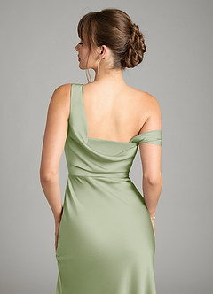 Azazie Madelyn Bridesmaid Dresses Dusty Sage Mermaid One Shoulder Stretch Satin Convertible Dress image7