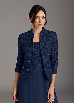 Azazie Cornelia Mother of the Bride Dresses Dark Navy Sheath Square Neckline Sequins Chiffon Dress image8