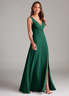 Azazie Nelly Bridesmaid Dresses Emerald A-Line Pleated Chiffon Dress image3