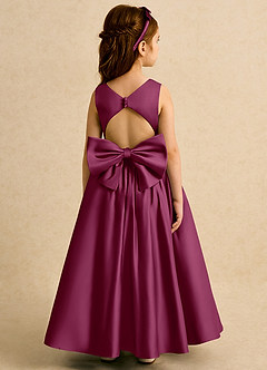 Azazie Nellia Robe Demoiselle D'honneur Fillette Robe Trapèze en Mat Satiné Arc Mûre image6