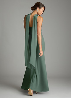 Azazie Saylor Vestidos de damas de honor Vestido de Eucalipto de Gasa de Corte Sirena con Sin tirantes image9