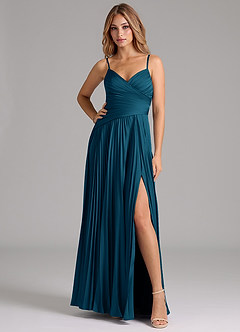 Azazie Vini Brautjungfernkleider A-Linie Plissee Stretch-Satin Kleid Tintenblau image3