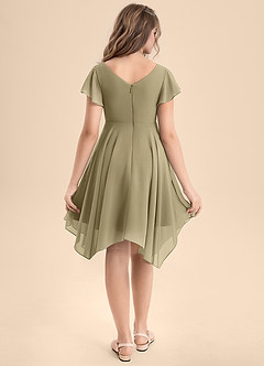 Azazie Janeaurelia Junior Abito A-Line in Chiffon Plissettato Verde Muschio image2