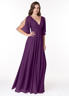 Azazie Temeka Brautjungfernkleider A-Linie Gestreift Chiffon Kleid Traube image4