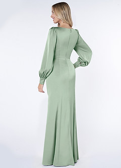 Azazie Raye Bridesmaid Dresses Agave Mermaid Long Sleeve Stretch Satin Dress image4
