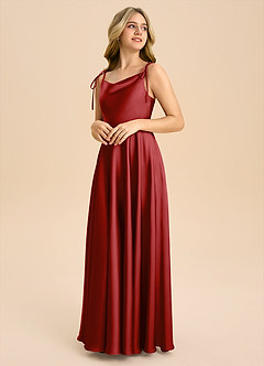 Azazie Popsy Junior Pomegranate A-Line Bow Stretch Satin Dress image4