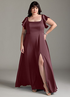 Azazie Bondi Bridesmaid Dresses Sangria A-Line Bow Stretch Satin Dress image7