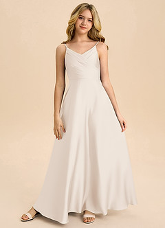 Azazie Bug Junior Robe Trapèze en Satin extensible Plissée Albâtre Blanc image5