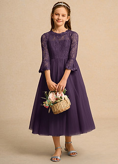 Azazie Lamb Girl vestidos de niña de las flores Vestido de Ciruela de Encaje de Princesa image1