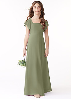 Azazie Bondi Junior Eucalyptus A-Line Bow Chiffon Dress image2