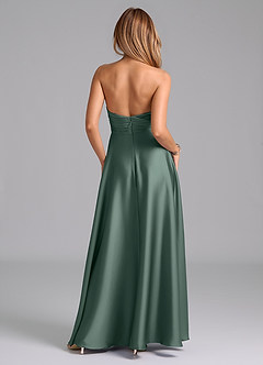 Azazie Tessie Vestidos de damas de honor Vestido de Musgo Marino de Satén Elástico de Corte en A con Plisado image2