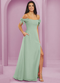 Barbie ♥ Azazie Brautjungfernkleider Wandelbar A-Linie Schulterfrei Chiffon Kleid Agave image4