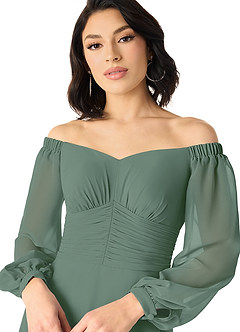 Azazie Rubina Bridesmaid Dresses Eucalyptus A-Line Long Sleeve Chiffon Dress image4