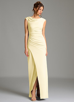Azazie Chantal Robes de demoiselle d'honneur Robe Sirène en Jersey extensible de qualité supérieure Plissée Sorbet Citron image6