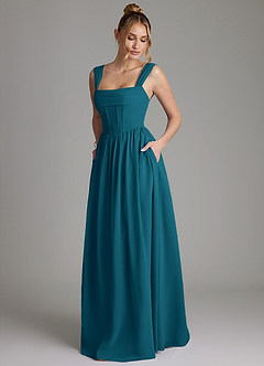 Azazie Caterina Bridesmaid Dresses Ink Blue A-Line Corset Chiffon Dress image5