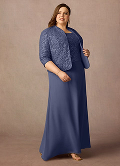 Azazie Cornelia Mère de la mariée Robes Robe Fourreau en Mousseline de soie Encolure carrée paillettes Bleu Orageux image19