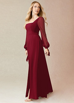 Azazie Leonia Bridesmaid Dresses Burgundy A-Line Long Sleeve Chiffon Dress image5