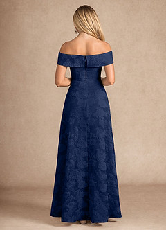 Azazie New London Mother of the Bride Dresses Dark Navy Jacquard A-Line Pleated Floral Burnout Dress image2