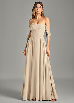 Azazie Chelsey Brautjungfernkleider Wandelbar A-Linie Schulterfrei Chiffon Kleid Champagner image6