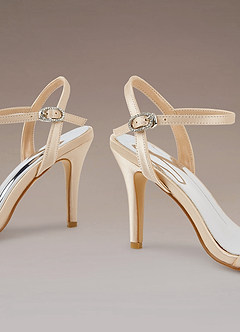 Champagne Champagne Satin Ankle Strap High Heels | Azazie