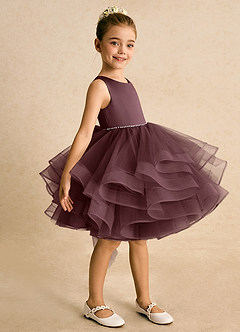 Azazie Tinie Blumenmädchenkleider Ballkleid Schleifen Tüll Kleid Sangria image4
