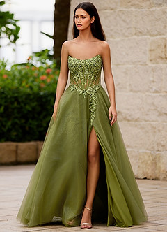 Azazie 2026 Sexy Corset Lace Up A-Line Prom Dress Green Gown