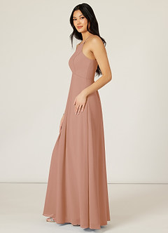 Azazie Sarah Bridesmaid Dresses Champagne Rose Empire Pleated Chiffon Dress image3