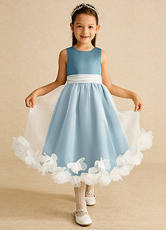Azazie Stardust Blumenmädchenkleider A-Linie ärmellos Organza Kleid Stimmungsvolles Blau image1