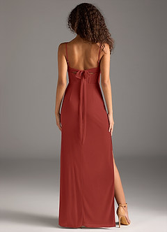 Azazie Mai Robes de demoiselle d'honneur Robe Fourreau en Maille Plissée Terracotta image5