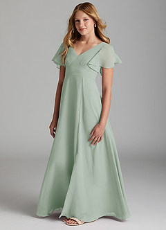 Azazie Kimber Junior A-Linie Plissee Chiffon Kleid Agave image5