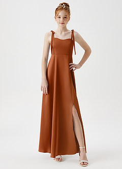 Azazie Rosey Junior Copper A-Line Sweetheart Neckline Stretch Satin Dress image5