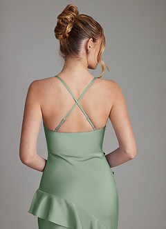 Azazie Jayda Robes de demoiselle d'honneur Robe Trapèze en Satin extensible Rayé Matcha image6