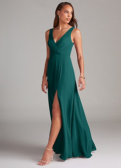 Azazie Nelly Bridesmaid Dresses Peacock A-Line Pleated Chiffon Dress image4