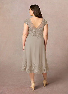 Azazie Terrano Mother of the Bride Dresses Taupe A-Line Scoop Lace Dress image8