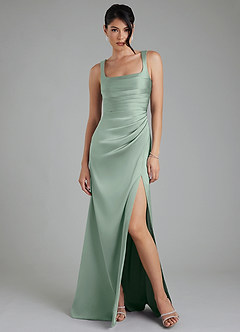 Azazie Sierra Bridesmaid Dresses Agave A-Line Corset Stretch Satin Dress image6