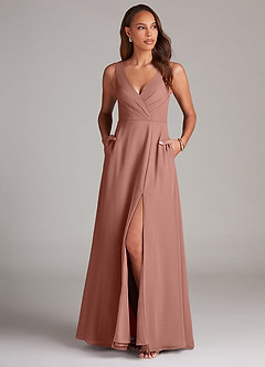 Azazie Nelly Robes de demoiselle d'honneur Robe Trapèze en Mousseline de soie Plissée Rose De Cèdre image2