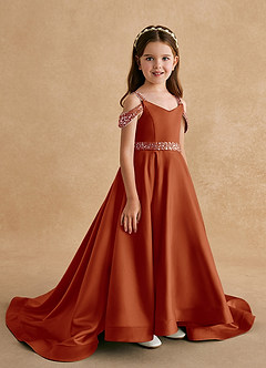 Azazie Jodi vestidos de niña de las flores Vestido de Pimenton de Satin Mate de Corte En A image3