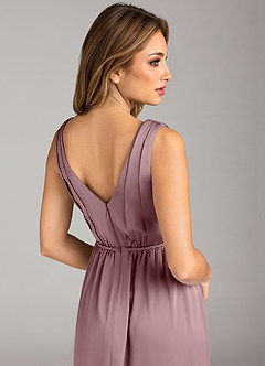 Azazie Tanicia Bridesmaid Dresses Dusty Rose A-Line Pleated Stretch Satin Dress image7