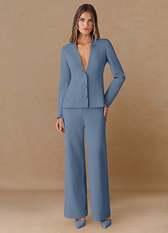 front Elara Dusty Blue Extreme-Plunge Refined Weave 2-Piece Suit