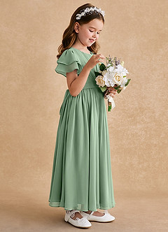 Azazie Ali Flower Girl Dresses Matcha A-Line Pleated Chiffon Dress image5
