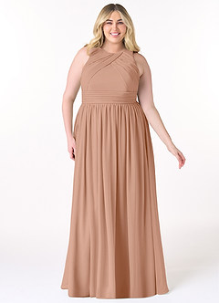 Azazie Harper Bridesmaid Dresses Champagne Rose A-Line Pleated Chiffon Dress image6