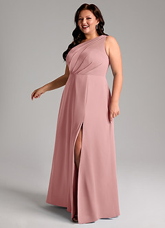 Azazie Phaedra Abiti da Damigella Abito A-Line in Chiffon Monospalla Rosa Polverosa image6