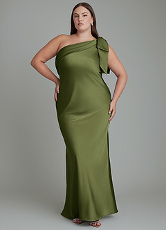 Azazie Yuanna Bridesmaid Dresses Olive Mermaid One Shoulder Stretch Satin Dress image8