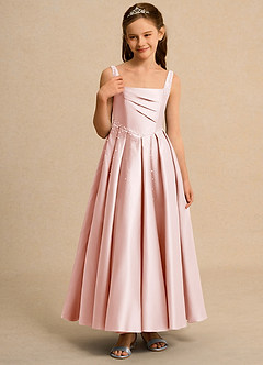 Azazie Mochi Girl Blumenmädchenkleider Ballkleid Plissee Matte Satin Kleid Zartrosa image5