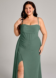 Azazie Amyra Bridesmaid Dresses Sea Moss Sheath Off the Shoulder Chiffon Convertible Dress image10